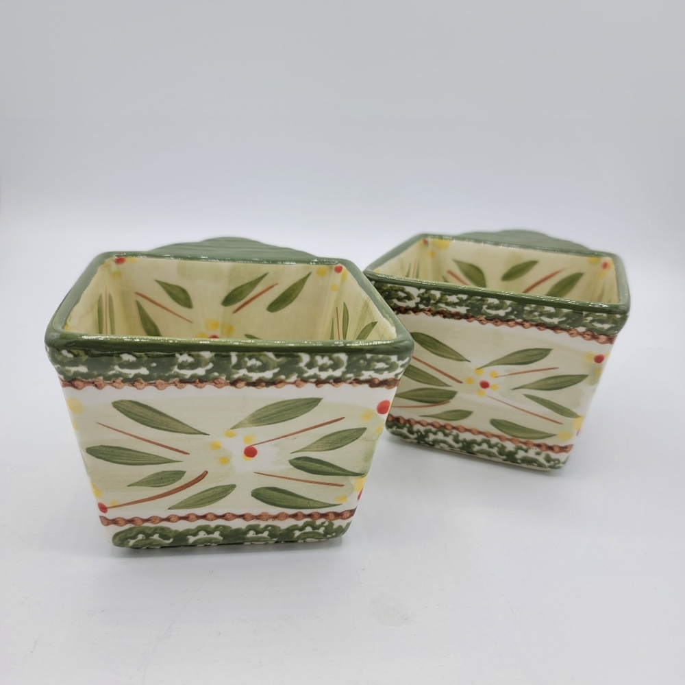 Temp-tations by Tara Old World Green 10oz Ramekins Set of 2 Handpainted Bakeware